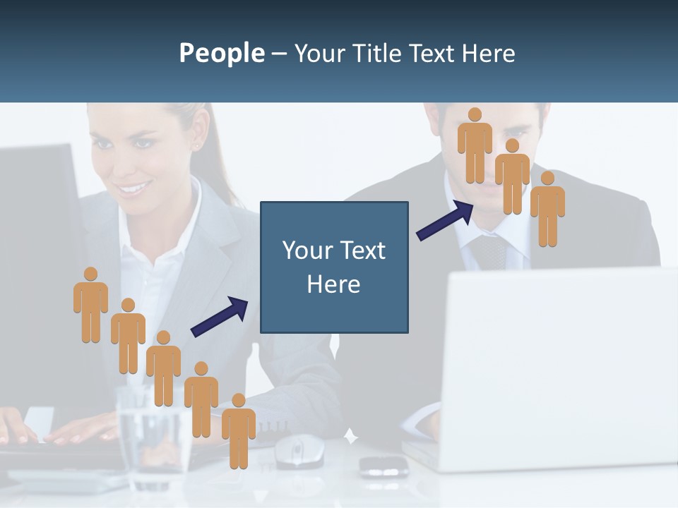 A Man And A Woman Sitting At A Desk In Front Of A Computer PowerPoint Template