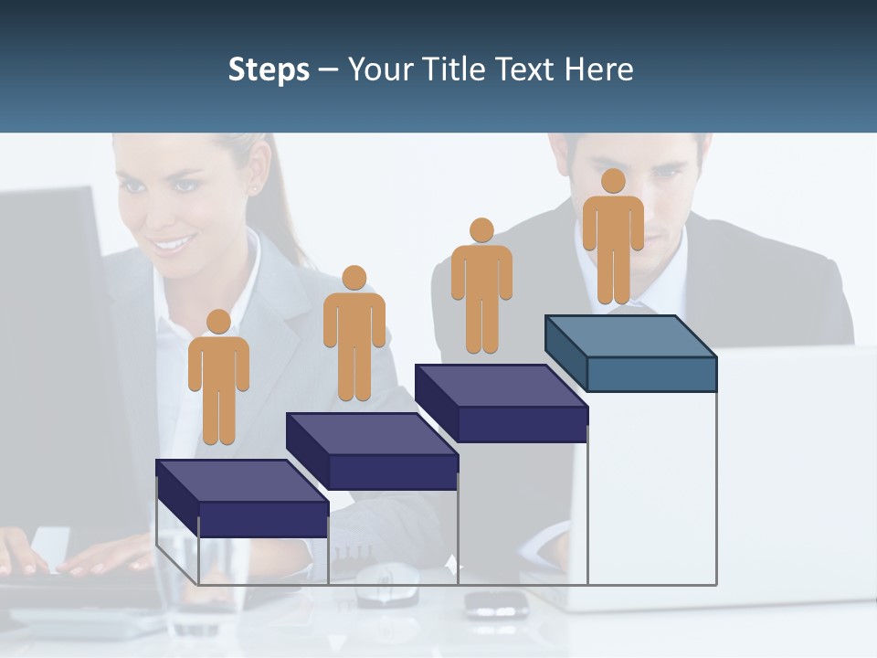 A Man And A Woman Sitting At A Desk In Front Of A Computer PowerPoint Template