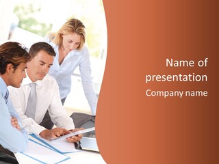 Touchpad Businesswoman Team PowerPoint Template