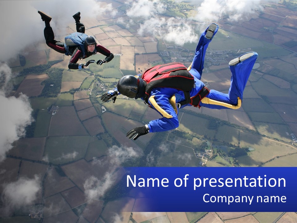 Skydiver Fun Holding Hands PowerPoint Template