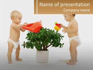 Joy Caucasian Watering Pot PowerPoint Template