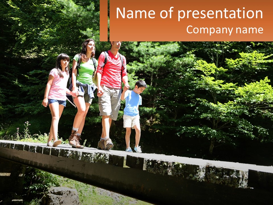 A Group Of People Walking Across A Bridge PowerPoint Template