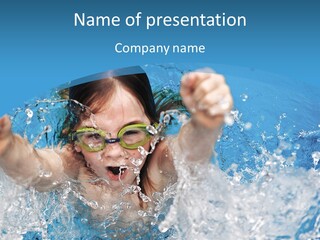 A Young Girl Swimming In A Pool With Goggles On PowerPoint Template