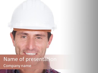 A Man With A Hard Hat On His Head PowerPoint Template