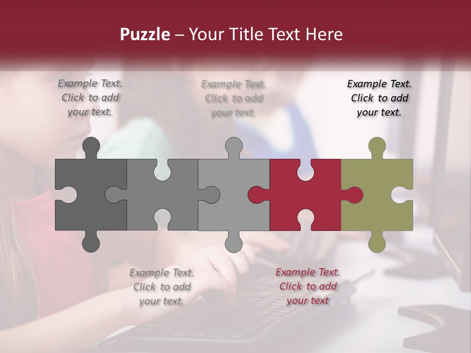 A Group Of Children Sitting At A Computer PowerPoint Template