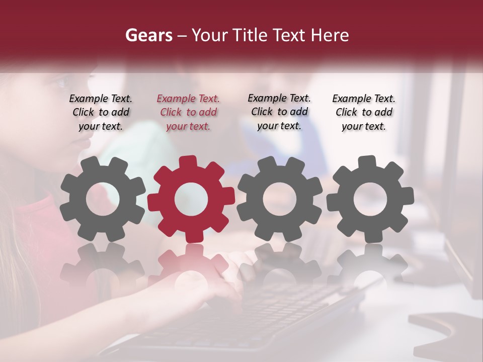 A Group Of Children Sitting At A Computer PowerPoint Template