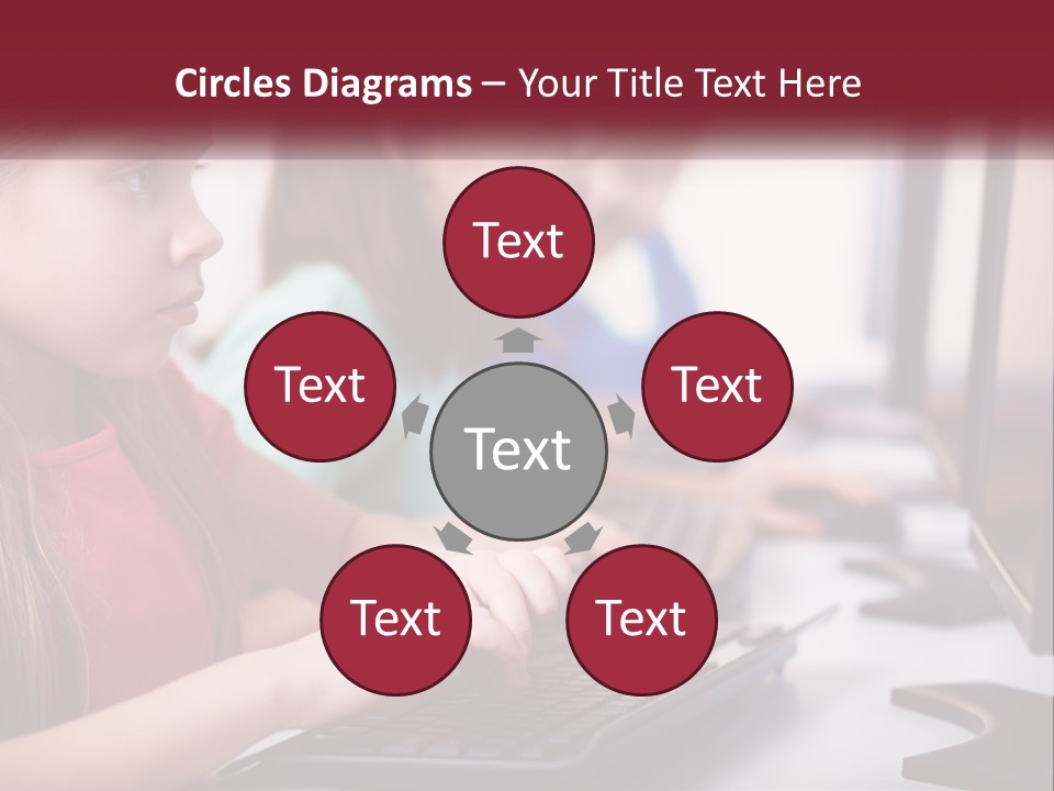 A Group Of Children Sitting At A Computer PowerPoint Template
