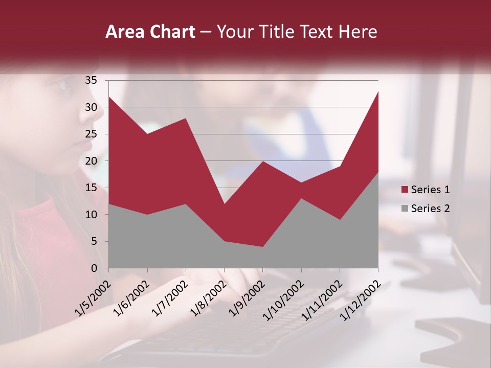 A Group Of Children Sitting At A Computer PowerPoint Template