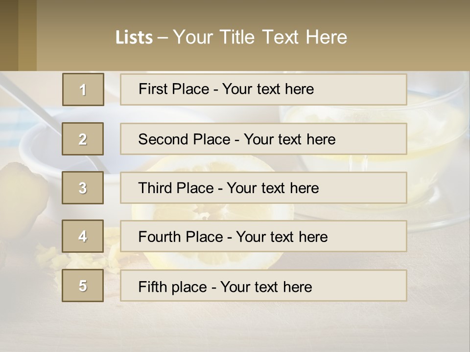 A Table Topped With A Bowl Of Lemons And A Cup Of Tea PowerPoint Template