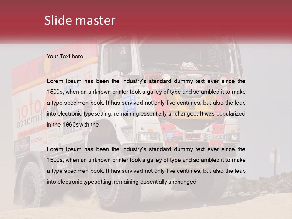 A Large Truck Driving Down A Sandy Road PowerPoint Template