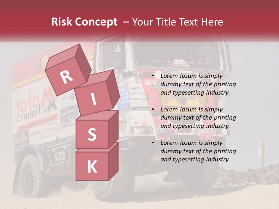 A Large Truck Driving Down A Sandy Road PowerPoint Template