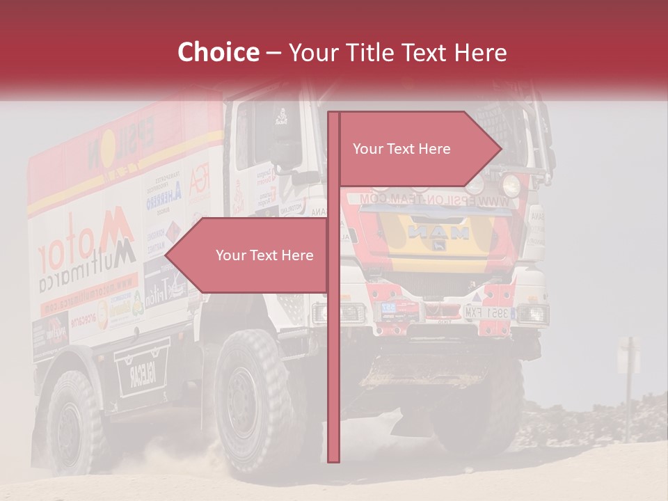 A Large Truck Driving Down A Sandy Road PowerPoint Template