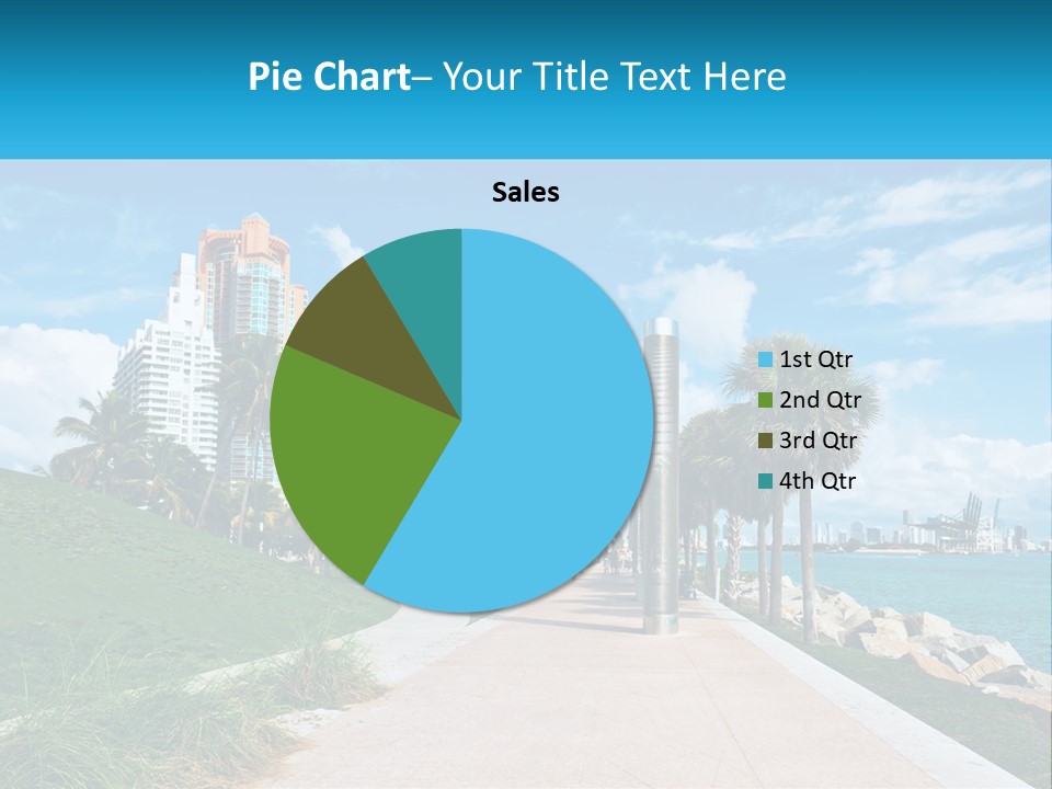 A Walkway With Palm Trees And A Body Of Water In The Background PowerPoint Template