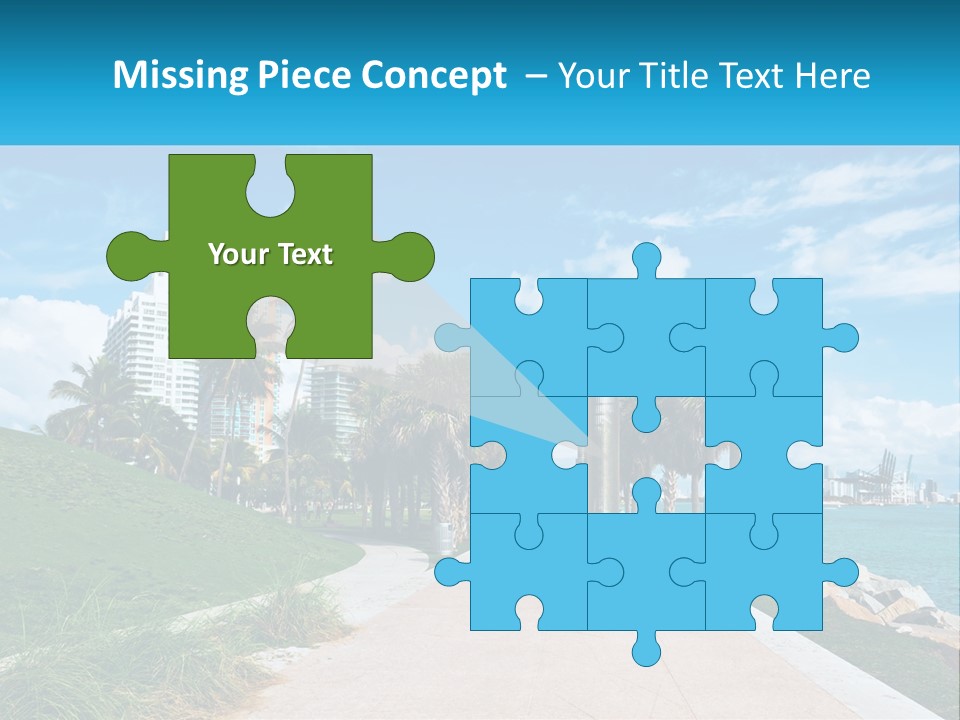 A Walkway With Palm Trees And A Body Of Water In The Background PowerPoint Template