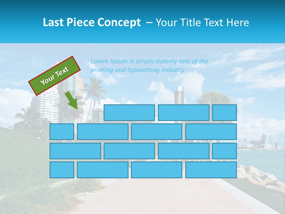 A Walkway With Palm Trees And A Body Of Water In The Background PowerPoint Template
