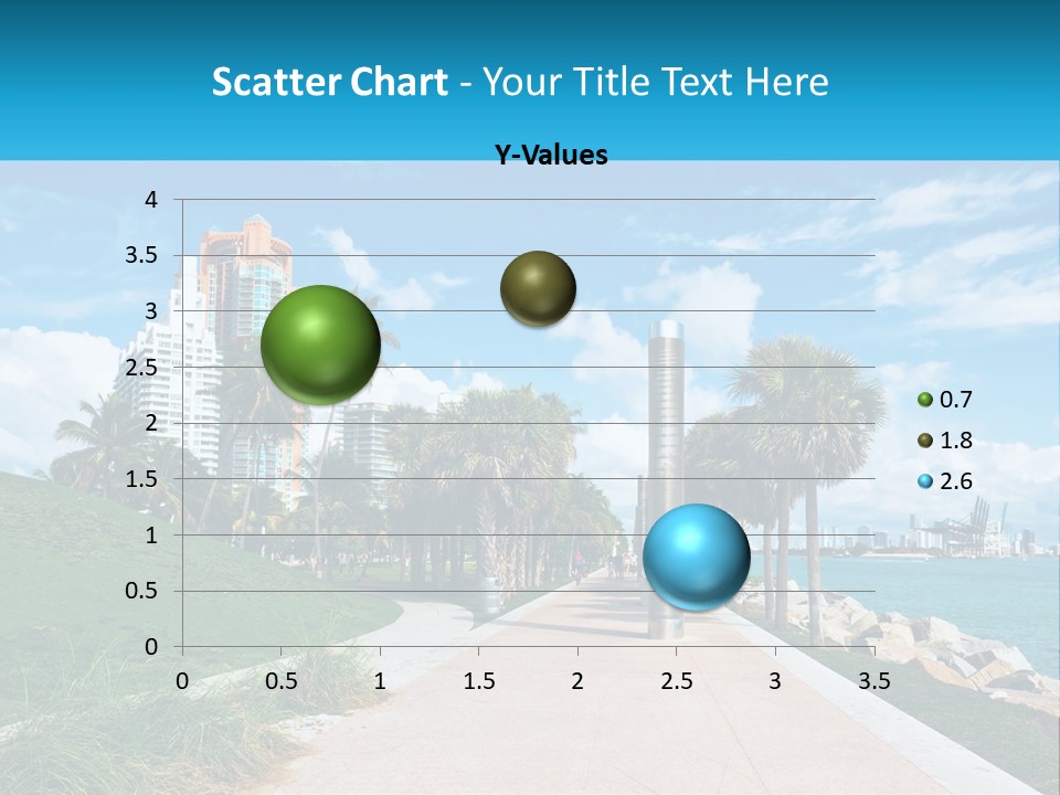 A Walkway With Palm Trees And A Body Of Water In The Background PowerPoint Template