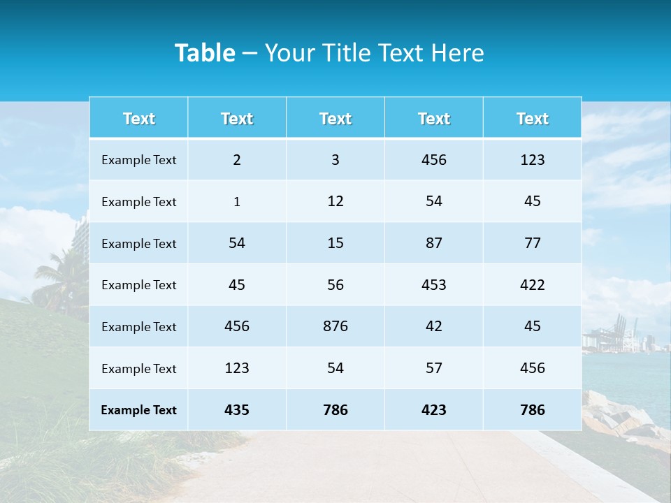 A Walkway With Palm Trees And A Body Of Water In The Background PowerPoint Template