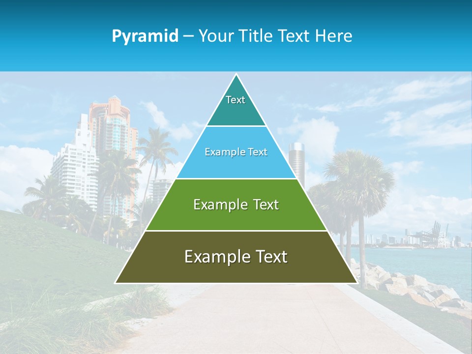 A Walkway With Palm Trees And A Body Of Water In The Background PowerPoint Template