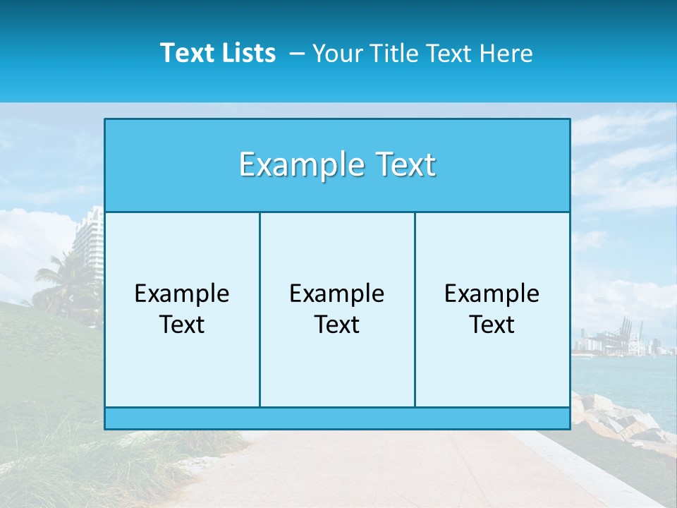 A Walkway With Palm Trees And A Body Of Water In The Background PowerPoint Template