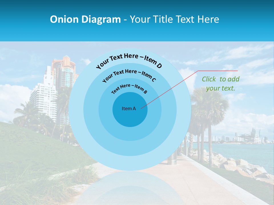 A Walkway With Palm Trees And A Body Of Water In The Background PowerPoint Template