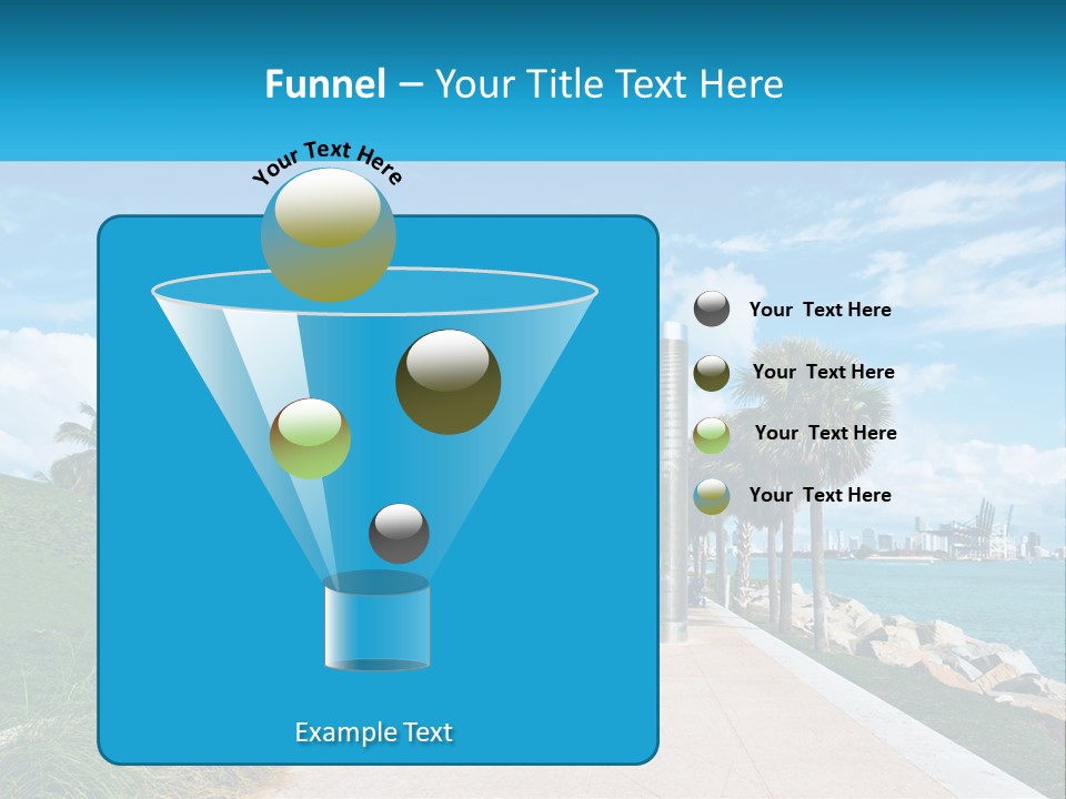 A Walkway With Palm Trees And A Body Of Water In The Background PowerPoint Template