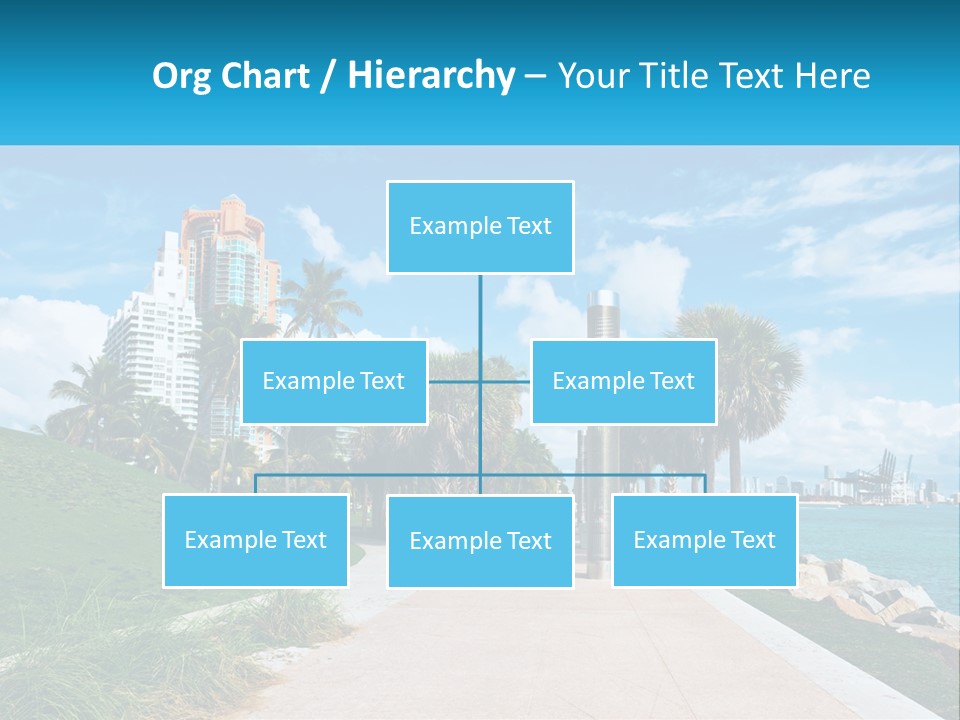 A Walkway With Palm Trees And A Body Of Water In The Background PowerPoint Template