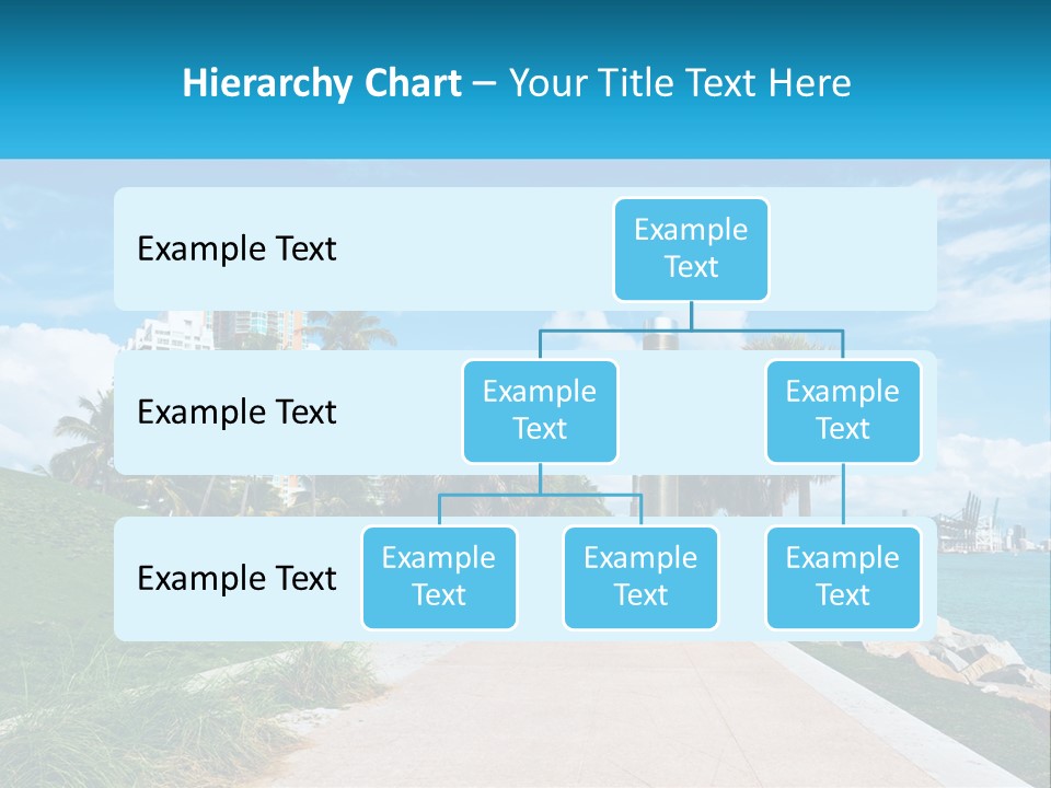 A Walkway With Palm Trees And A Body Of Water In The Background PowerPoint Template