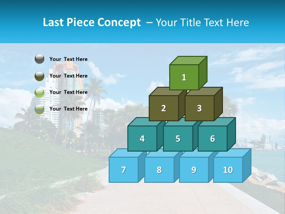 A Walkway With Palm Trees And A Body Of Water In The Background PowerPoint Template