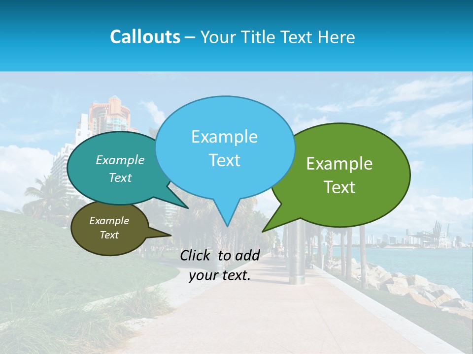 A Walkway With Palm Trees And A Body Of Water In The Background PowerPoint Template