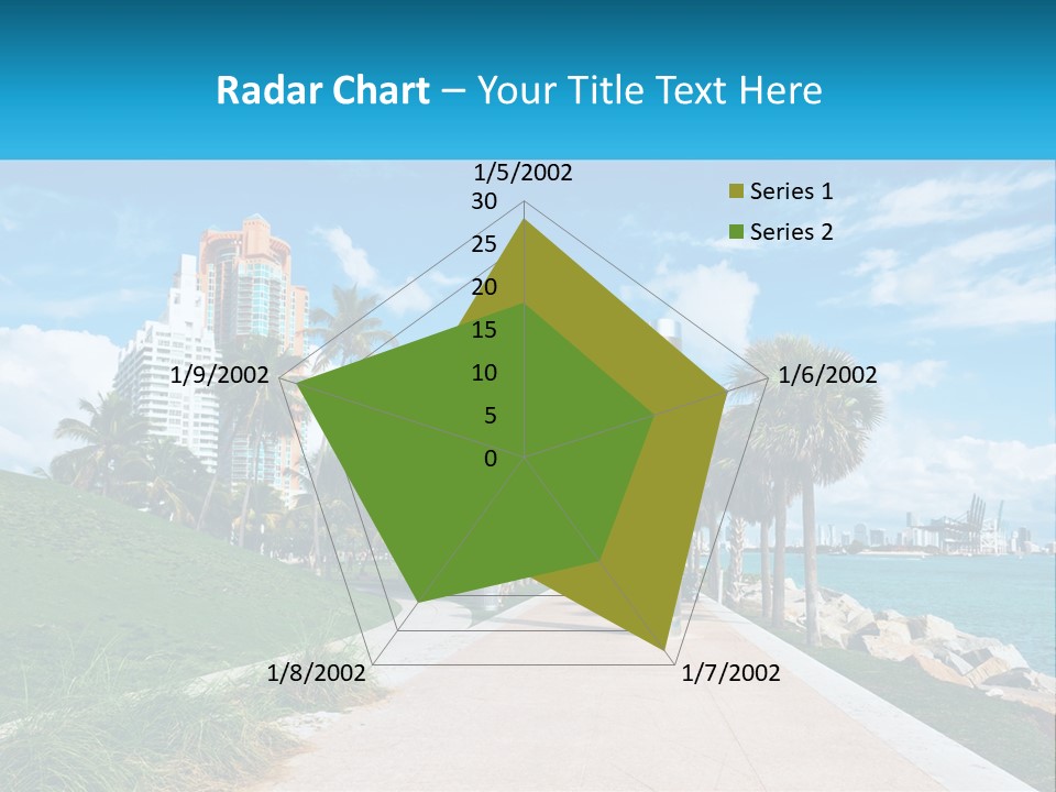 A Walkway With Palm Trees And A Body Of Water In The Background PowerPoint Template