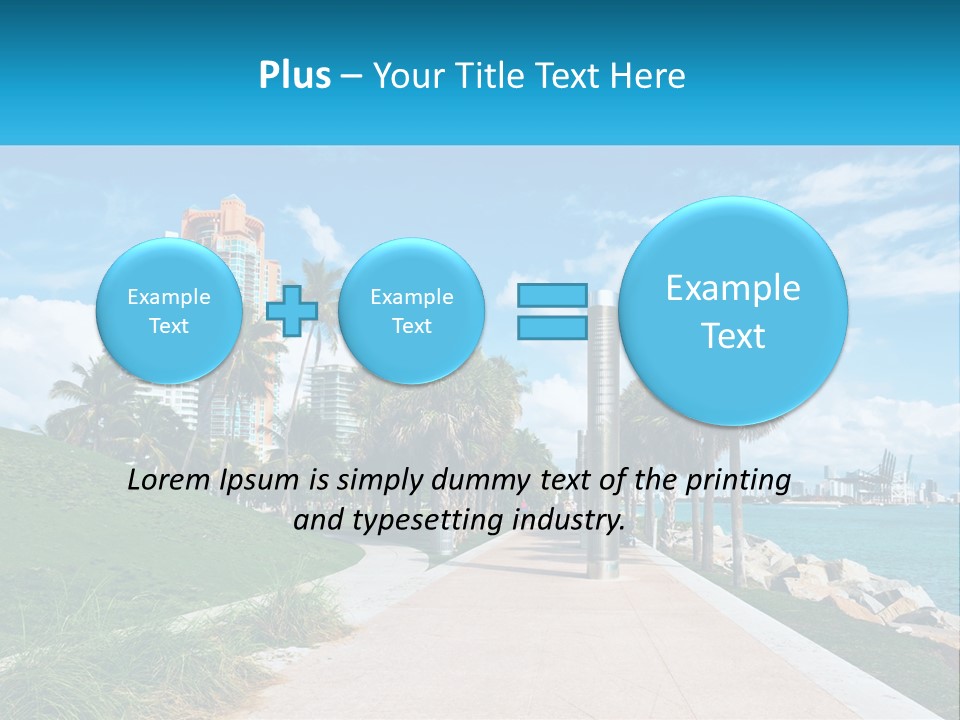 A Walkway With Palm Trees And A Body Of Water In The Background PowerPoint Template