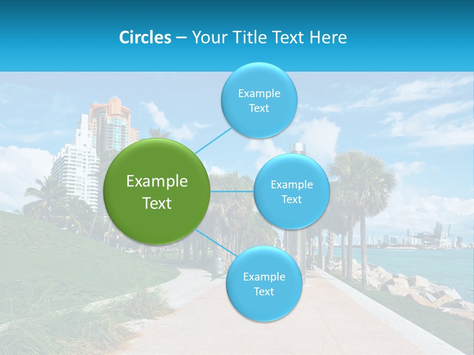 A Walkway With Palm Trees And A Body Of Water In The Background PowerPoint Template