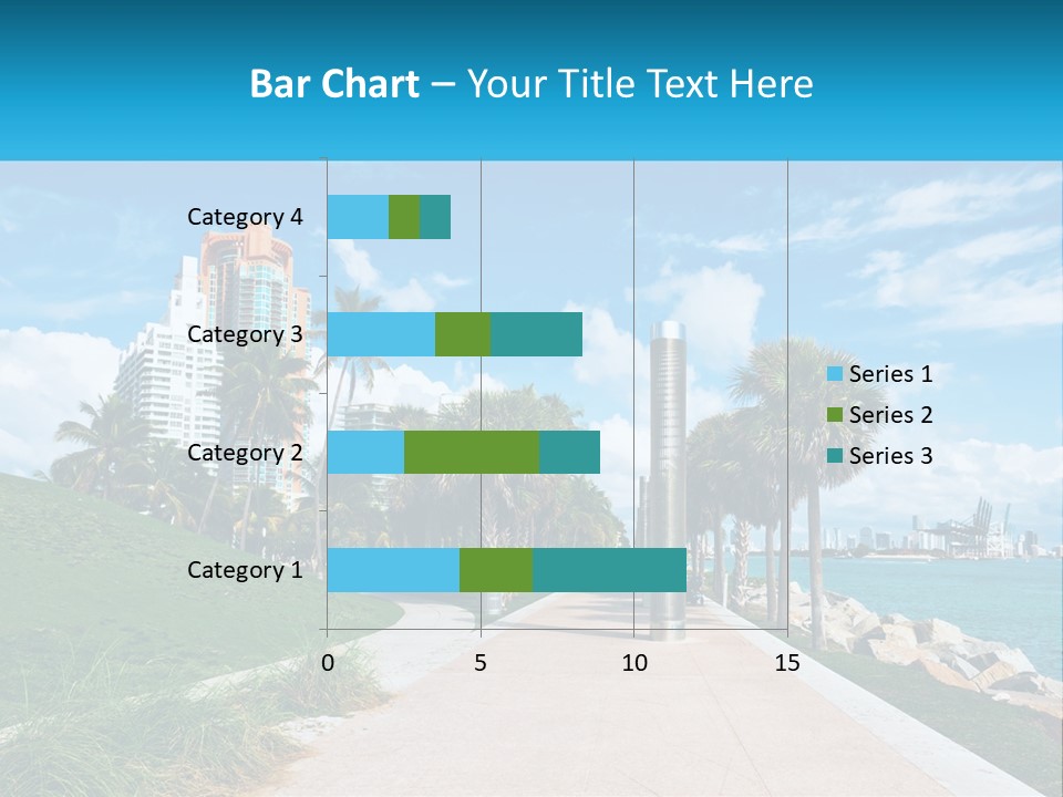 A Walkway With Palm Trees And A Body Of Water In The Background PowerPoint Template
