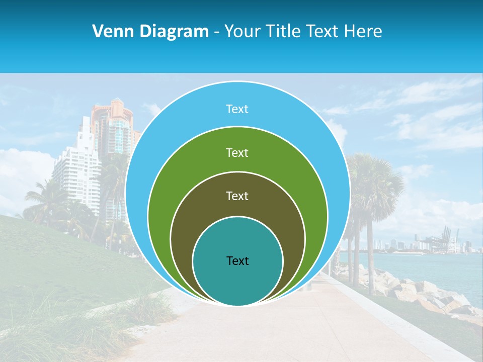 A Walkway With Palm Trees And A Body Of Water In The Background PowerPoint Template