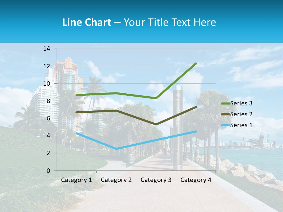A Walkway With Palm Trees And A Body Of Water In The Background PowerPoint Template