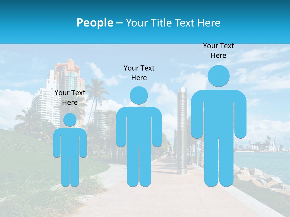 A Walkway With Palm Trees And A Body Of Water In The Background PowerPoint Template