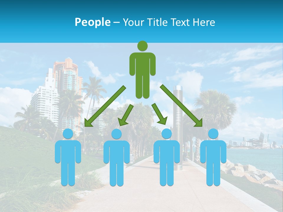 A Walkway With Palm Trees And A Body Of Water In The Background PowerPoint Template