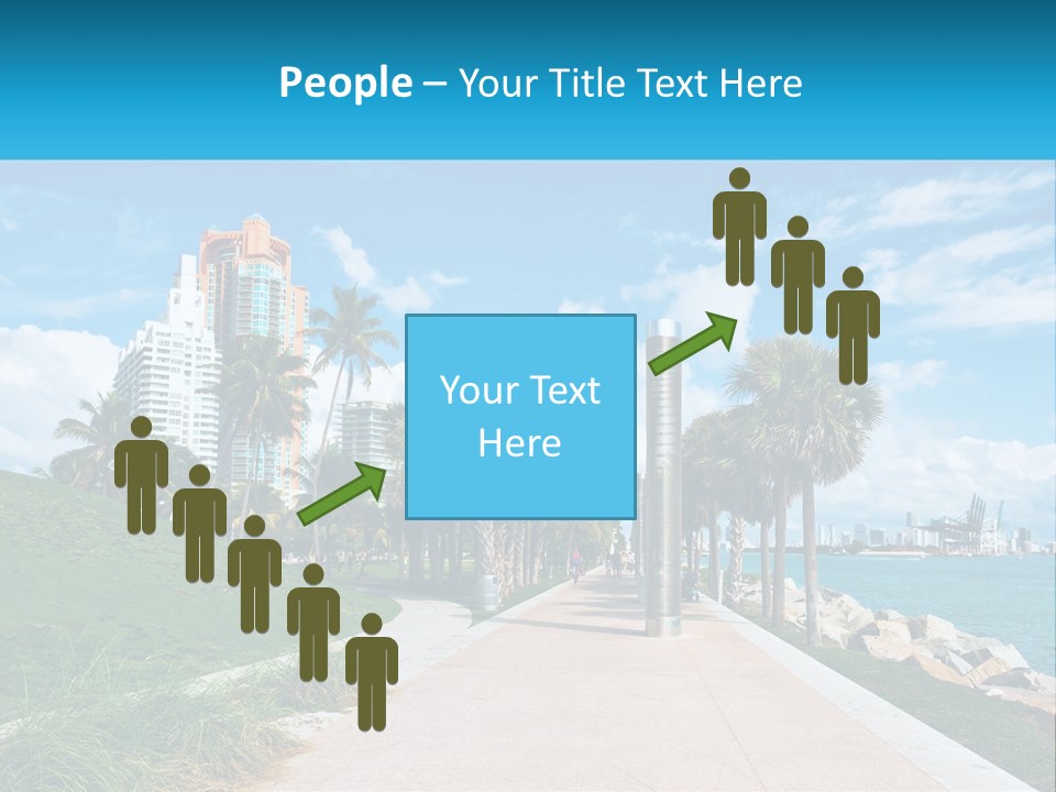 A Walkway With Palm Trees And A Body Of Water In The Background PowerPoint Template
