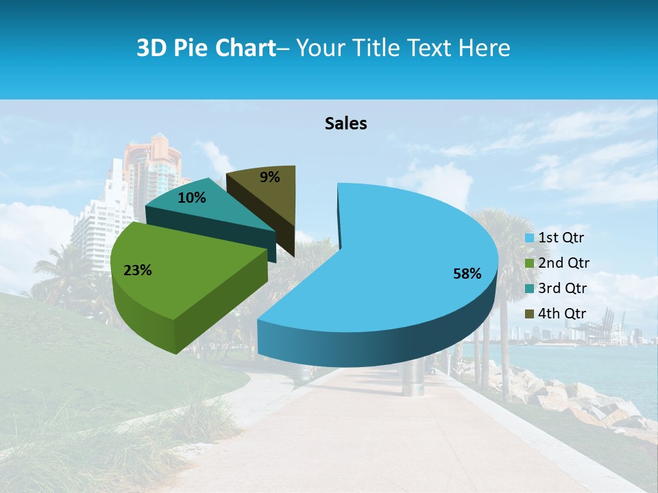 A Walkway With Palm Trees And A Body Of Water In The Background PowerPoint Template
