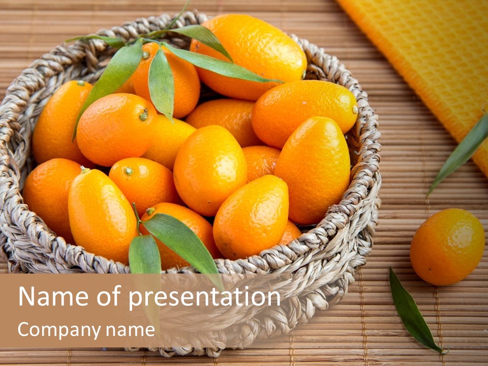 A Basket Filled With Oranges On Top Of A Bamboo Mat PowerPoint Template