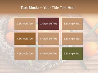 A Basket Filled With Oranges On Top Of A Bamboo Mat PowerPoint Template