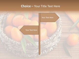 A Basket Filled With Oranges On Top Of A Bamboo Mat PowerPoint Template