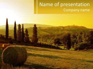 A Field With Hay Bales In The Middle Of It PowerPoint Template