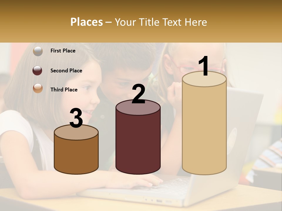 A Group Of Children Looking At A Laptop PowerPoint Template