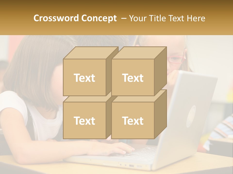 A Group Of Children Looking At A Laptop PowerPoint Template