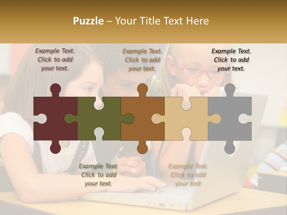 A Group Of Children Looking At A Laptop PowerPoint Template