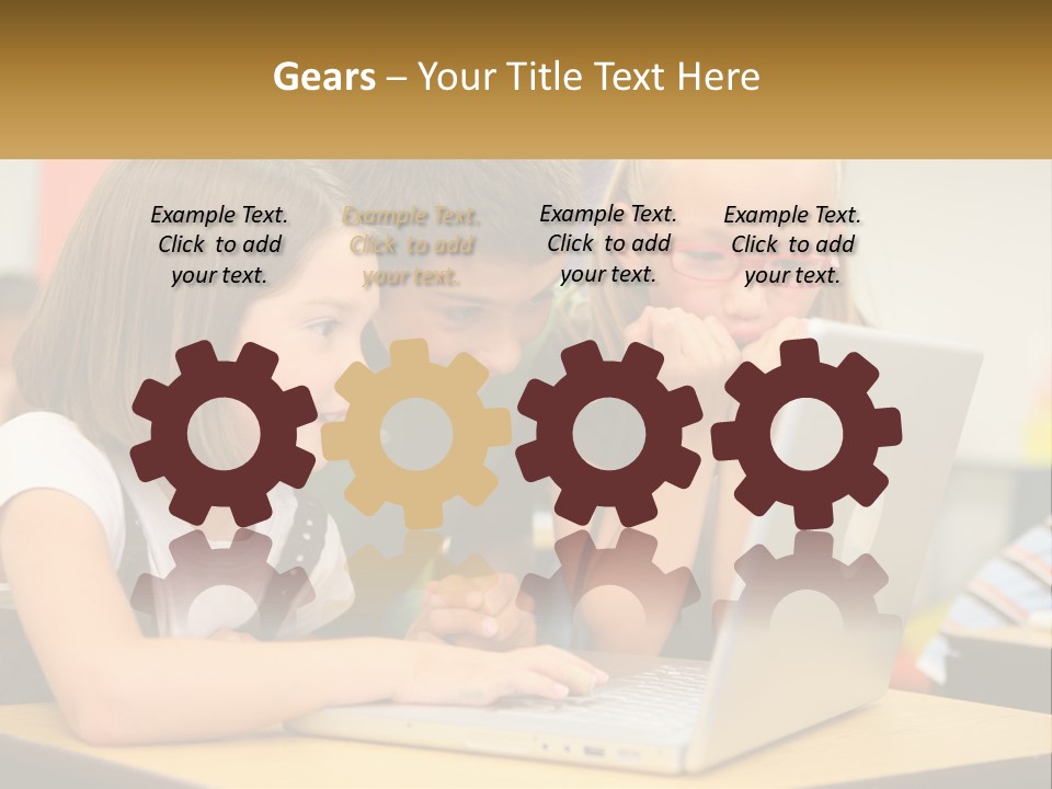 A Group Of Children Looking At A Laptop PowerPoint Template