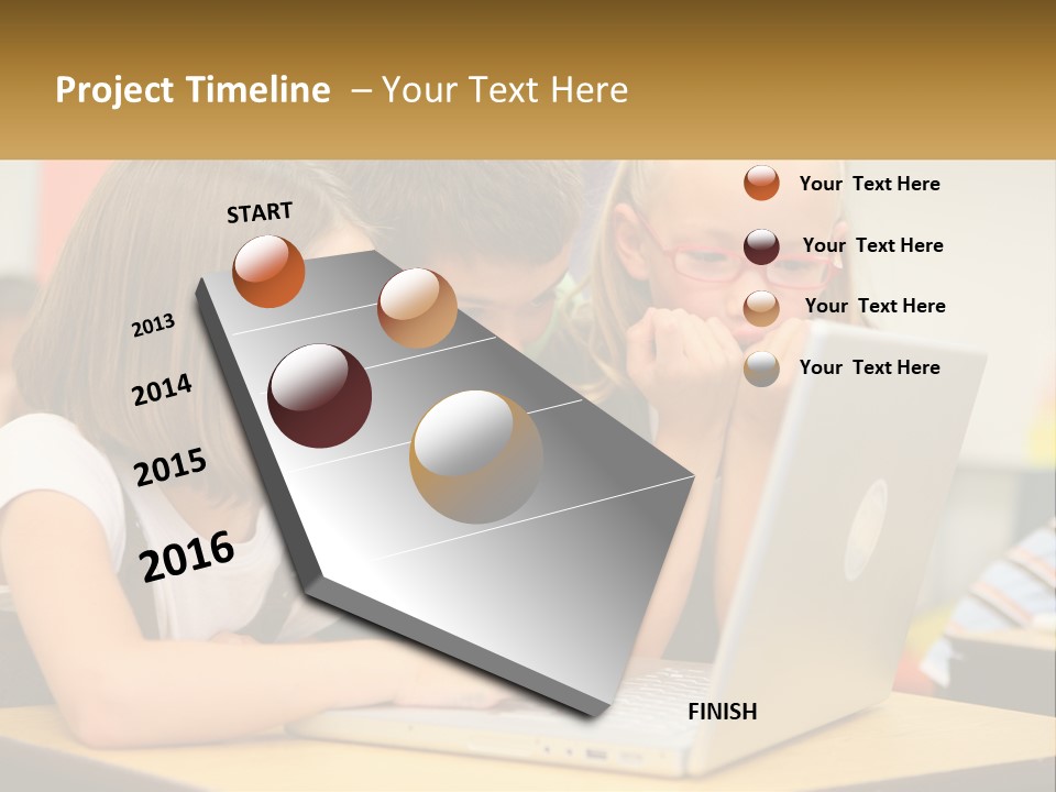A Group Of Children Looking At A Laptop PowerPoint Template
