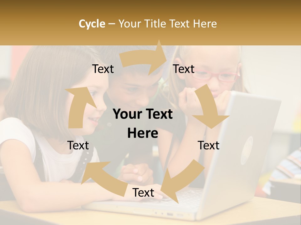 A Group Of Children Looking At A Laptop PowerPoint Template