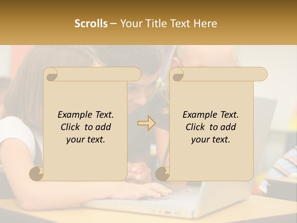 A Group Of Children Looking At A Laptop PowerPoint Template